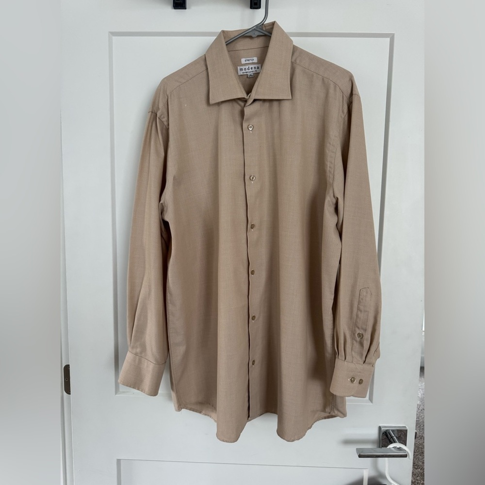 Tan Dress Shirt with Classic Collar and Long Sleeves